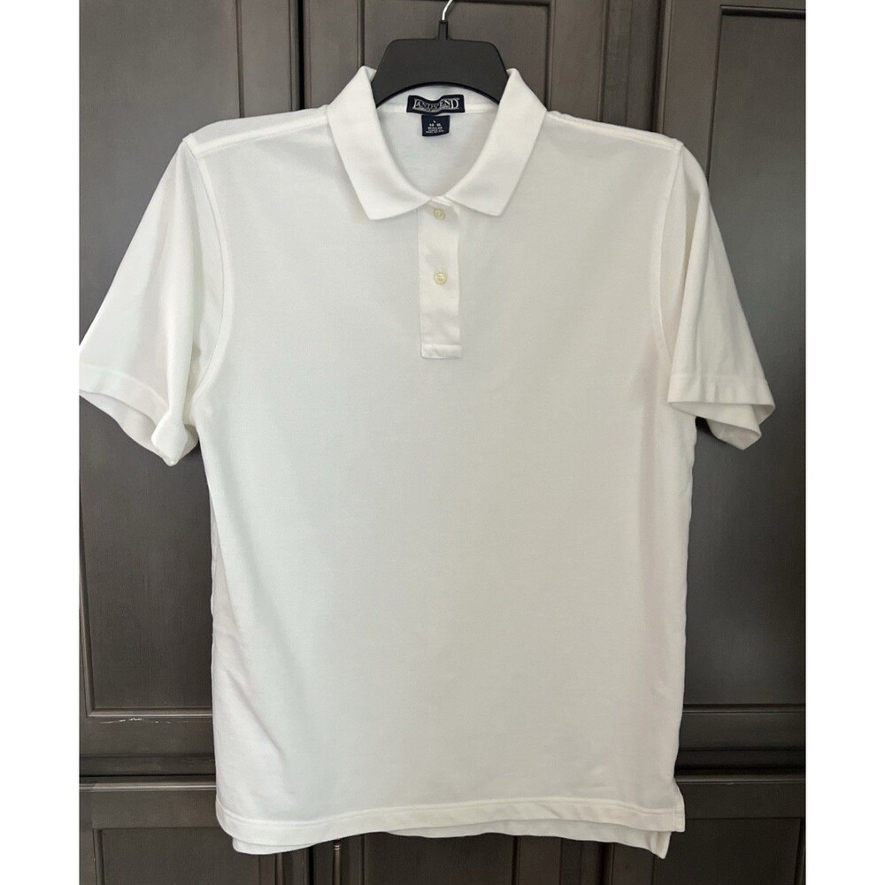 Lands End Polo Shirt Youth Large (14-16) White Short Sleeve